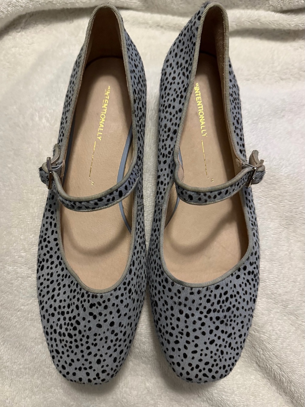 INTENTIONALLY BLANK Calf Hair Dalmatian-Print Mary Jane Flats